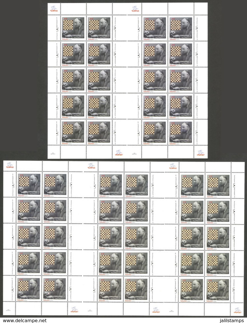 ARMENIA: Sc.839, 2010 Chess (Kasparyan), Block Consisting Of 2 Sheets Of 10 Stamps Each + Gutter, And Another One - Armenien
