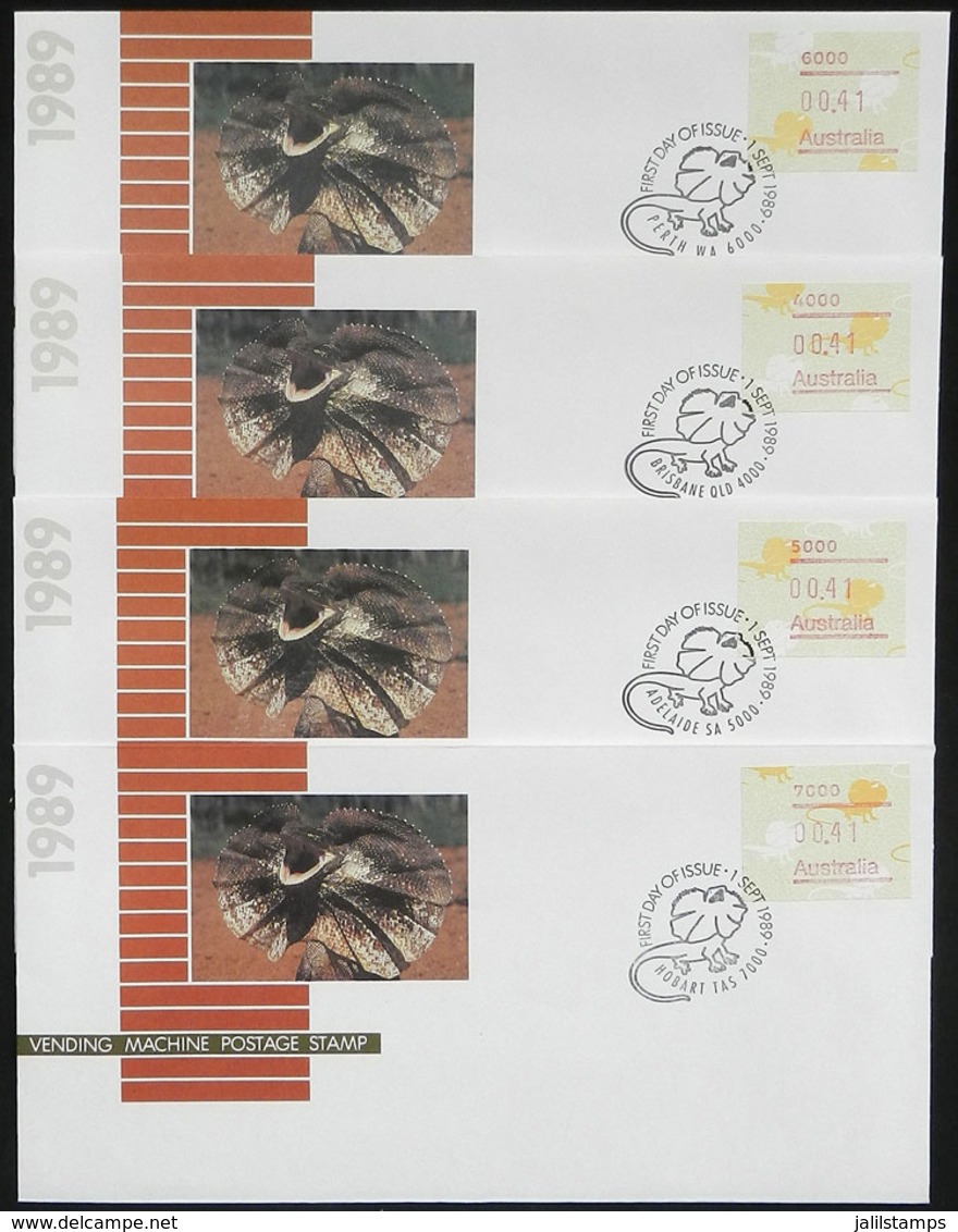 AUSTRALIA: 4 FDC Covers Of ATM Stamp Of 41c. Issued In 1989, All Of Different Cities, VF Quality! - Other & Unclassified