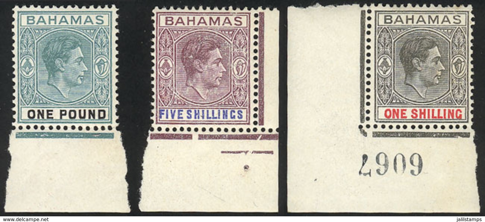 BAHAMAS: Sc.110a + 112b + 113a, 1938/46 The 3 High Values Of The Set, Printed On Thick Chalky Paper, With Sheet M - Andere & Zonder Classificatie