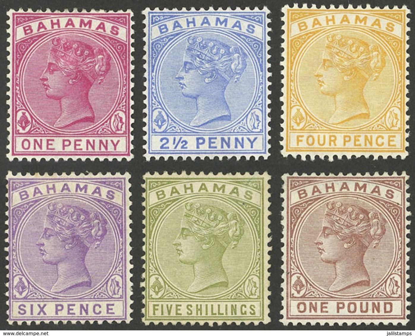 BAHAMAS: Sc.27/32, 1884/90 Victoria, Cmpl. Set Of 6 Mint Values (the 2 High Values Without Gum), VF Quality, Low - Autres & Non Classés