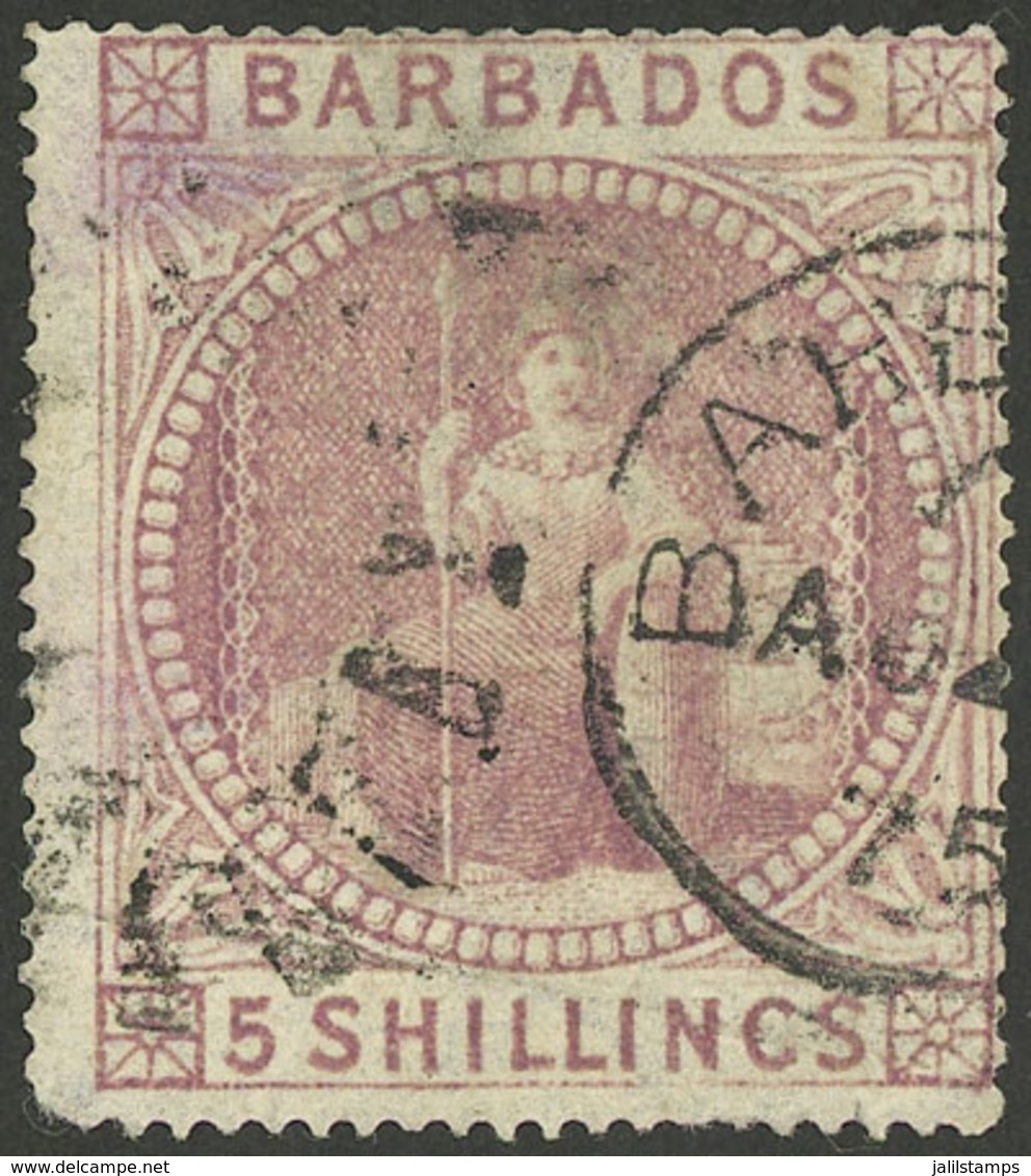 BARBADOS: Sc.43, 1873 Britannia 5S. Dull Rose, Used, Tiny Faults, Very Fine Appearance! - Barbados (...-1966)