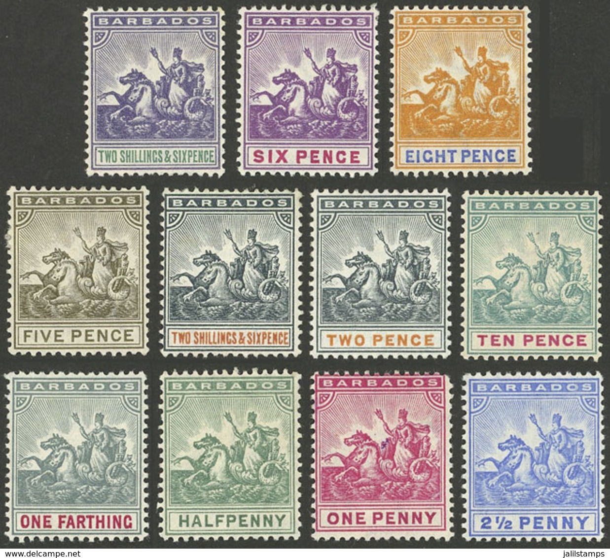 BARBADOS: Sc.76 + Other Values, 11 Values Issued Between 1892 And 1910, Mint Lightly Hinged, VF Quality, Catalog V - Barbades (...-1966)