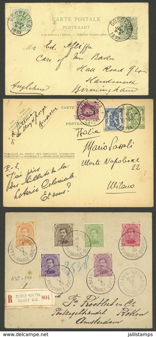 BELGIUM: 2 Postal Cards + 1 Cover Used Between 1889 And 1937, Nice Group! - Other & Unclassified