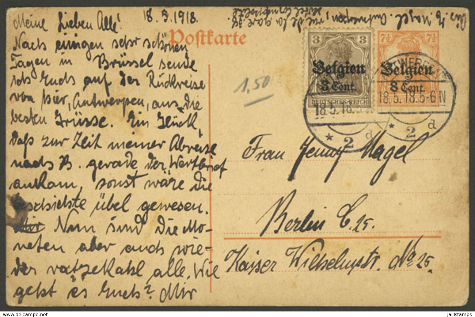 BELGIUM: German Occupation: Postal Card Sent From Anvers To Berlin On 18/MAY/1918 - Altri & Non Classificati