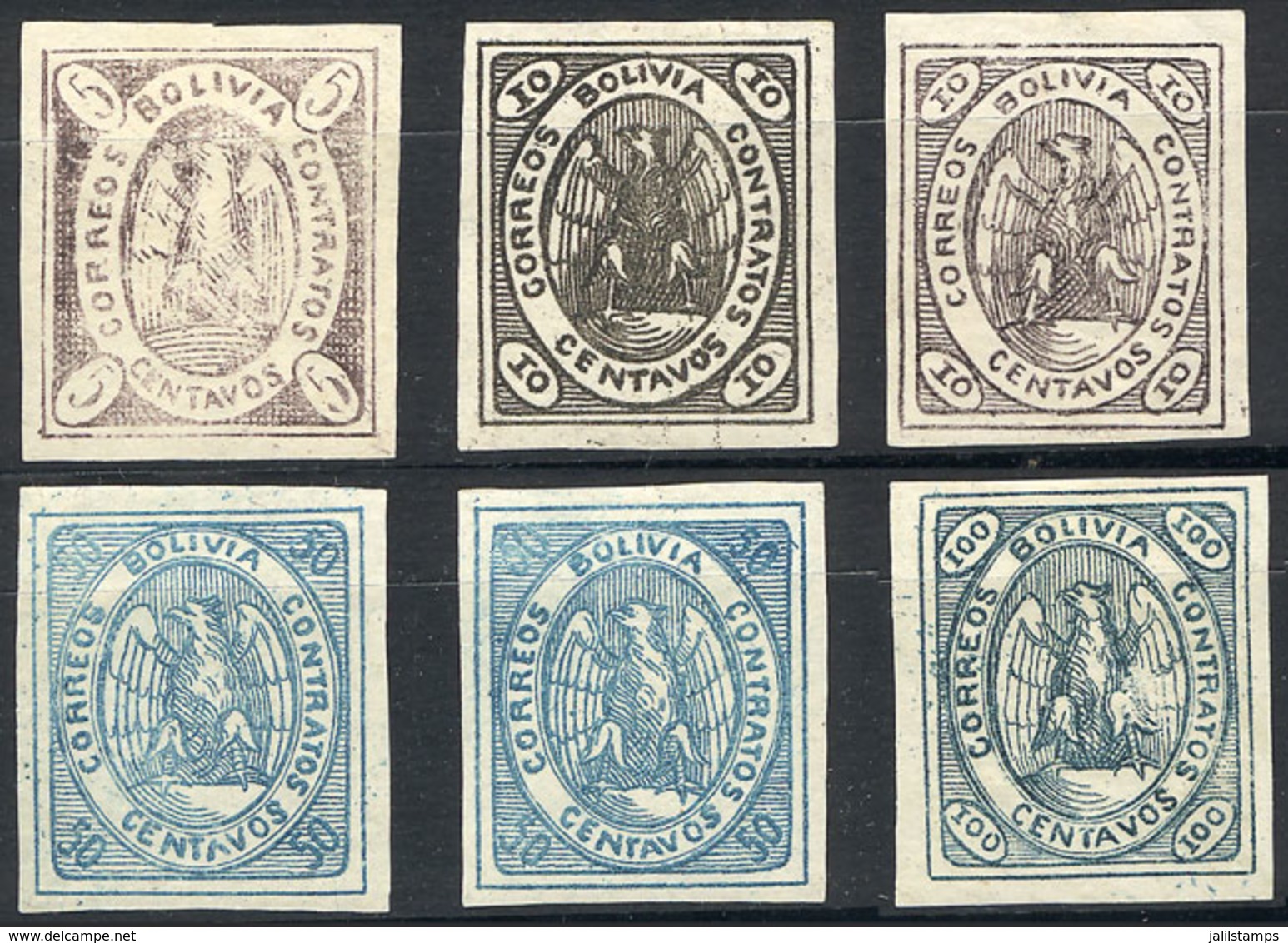 BOLIVIA: Sc.3 + 4 (x2) + 6 (x2) + 8,mint With Gum (one Of 10c. And Others Of 50c. Without Gum), Very Fine Quality - Bolivien