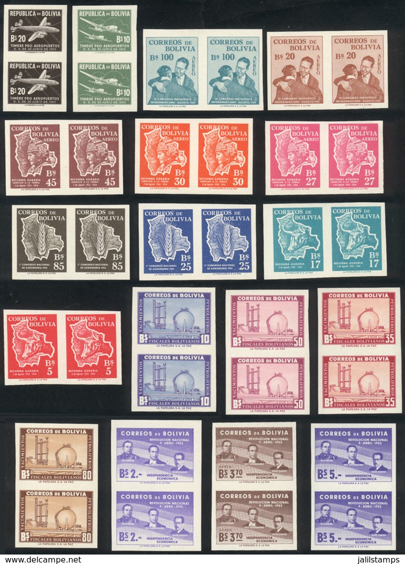 BOLIVIA: 18 Different Imperforate Pairs, Very Thematic: Oil Refinery, Airplane, Map, Economy Etc. All MNH A - Bolivie