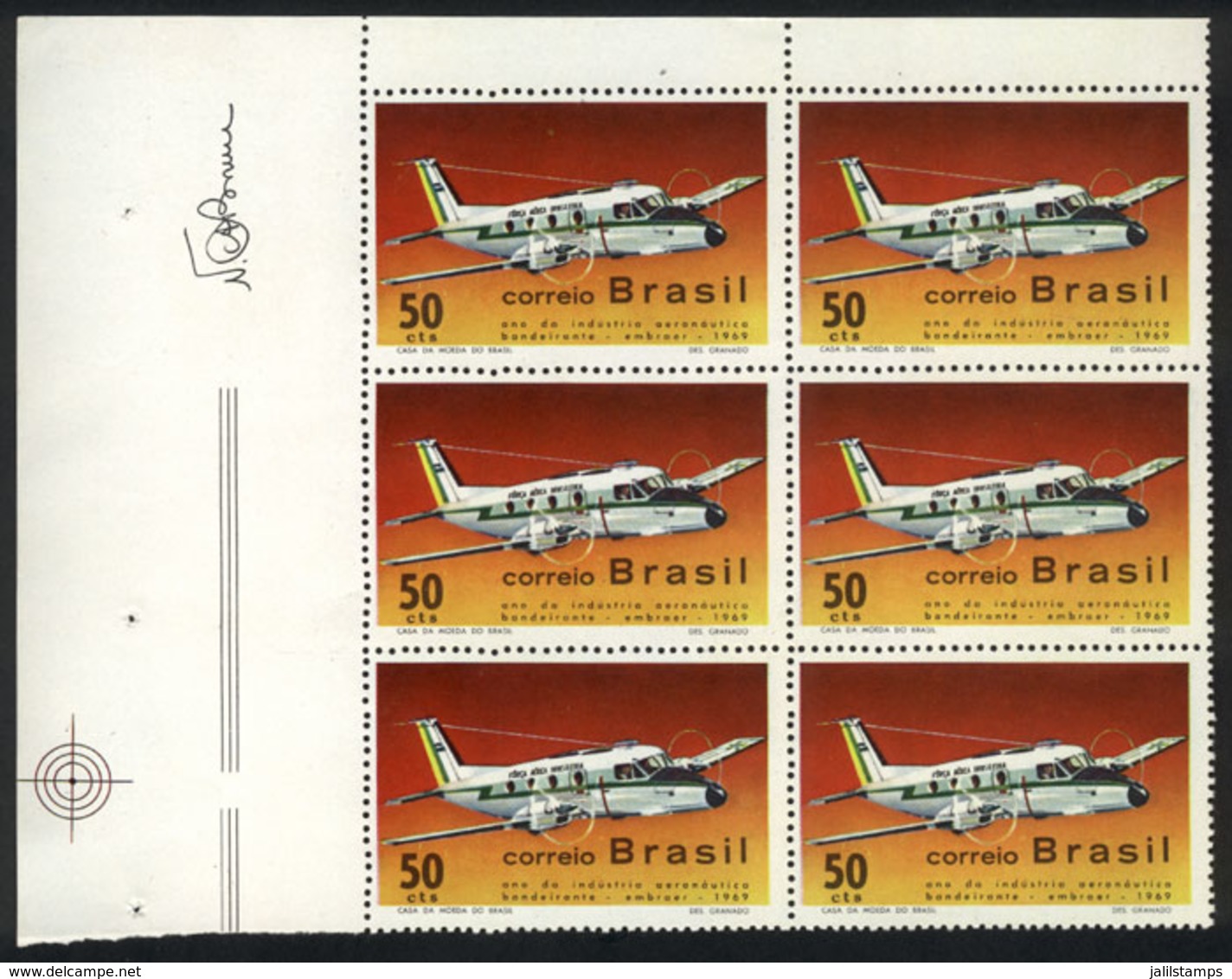 BRAZIL: Sc.1143, 1969 Aviation, Corner Block Of 6, Excellent! - Altri & Non Classificati