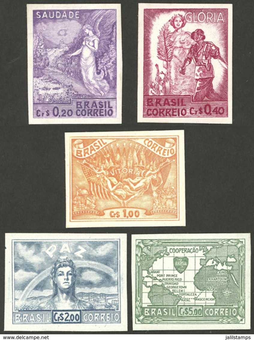 BRAZIL: Yvert 425/429, 1945 Allied Victory, COLOR PROOFS, Cmpl. Set Of 5 Imperforate Values Printed On Thin Card - Altri & Non Classificati