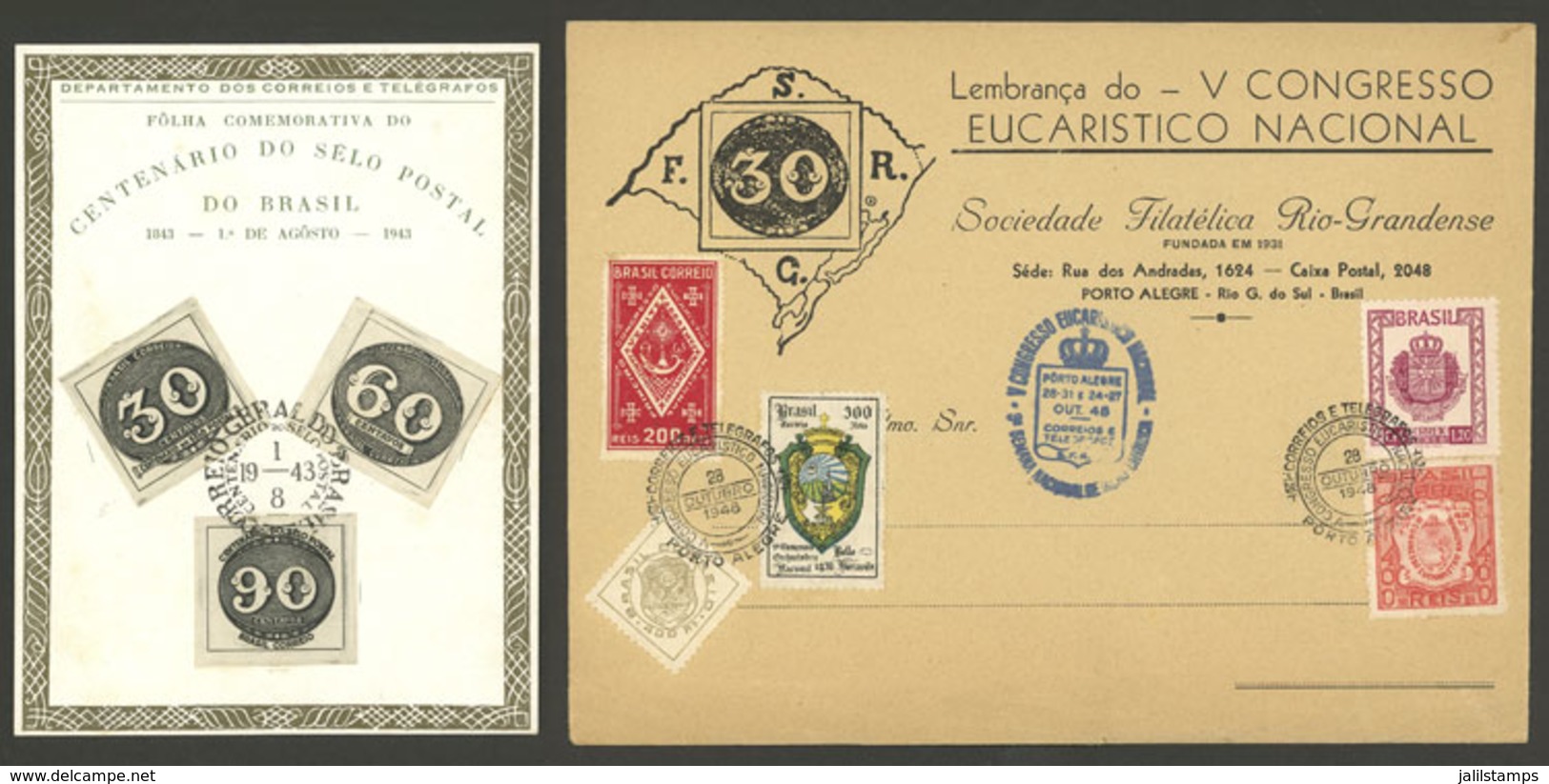 BRAZIL: Card + Envelope With Special Postmarks Of 1943 And 1948, Very Attractive! - Autres & Non Classés