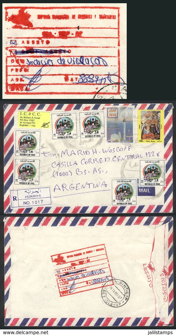 BRAZIL: Registered Airmail Cover Sent From IRAQ To Argentina, On Back There Is A Rare Auxiliary Handstamp Of The - Altri & Non Classificati
