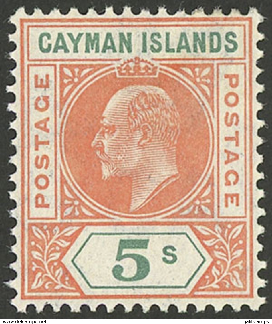 CAYMAN ISLANDS: Sc.16, 1907 Edward VII 5S. Mint Very Lightly Hinged, Excellent Quality! - Iles Caïmans