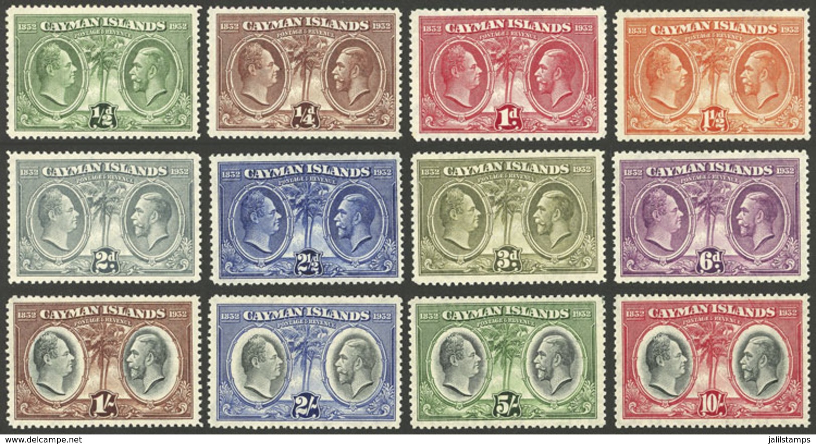 CAYMAN ISLANDS: Sc.69/80, 1932 King William IV And George V, Cmpl. Set Of 12 Values, MNH, Superb, Rare! - Caimán (Islas)