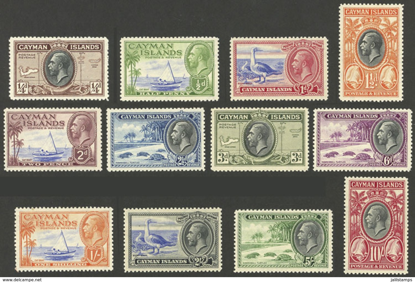 CAYMAN ISLANDS: Sc.85/96, 1935/6 Fauna, Etc., Cmpl. Set Of 12 Values, Mint Very Lightly Hinged, Very Fine Quality! - Iles Caïmans