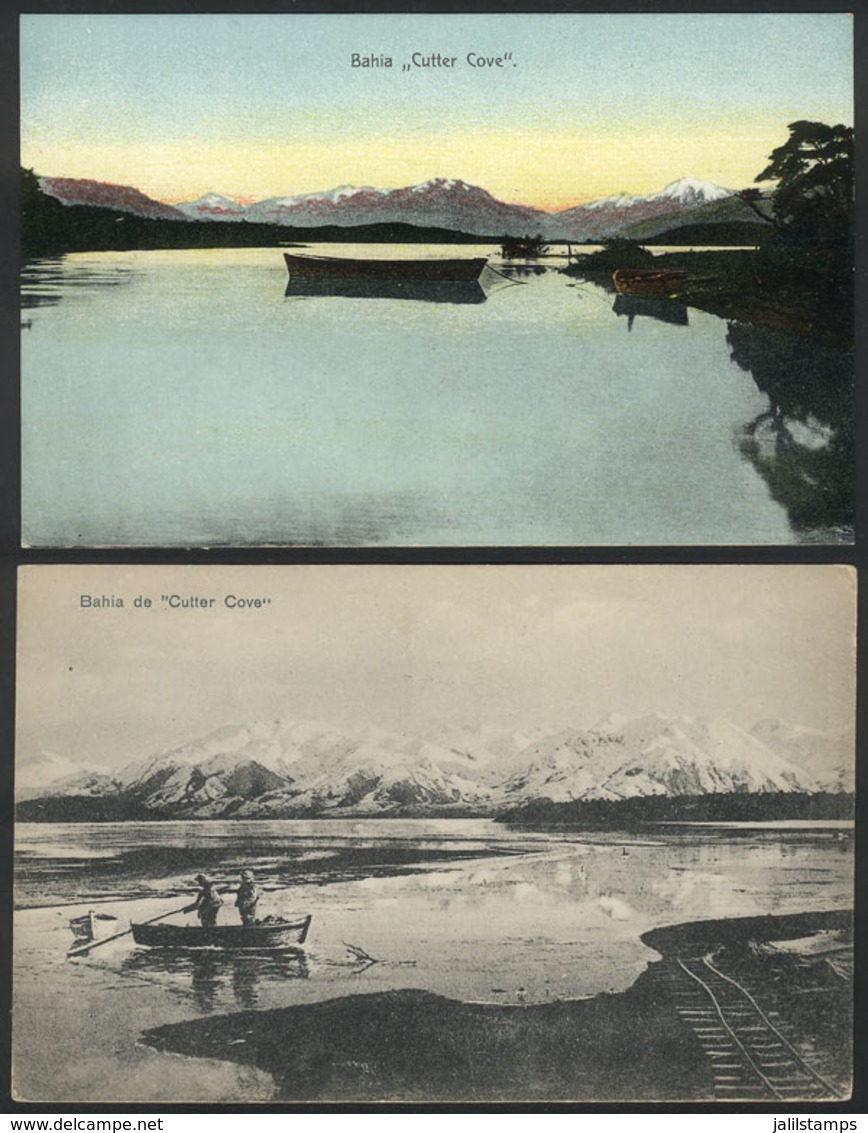 CHILE: CUTTER COVE BAY, 2 Old Postcards With Very Nice Views (circa 1905), Excellent Quality! - Cile