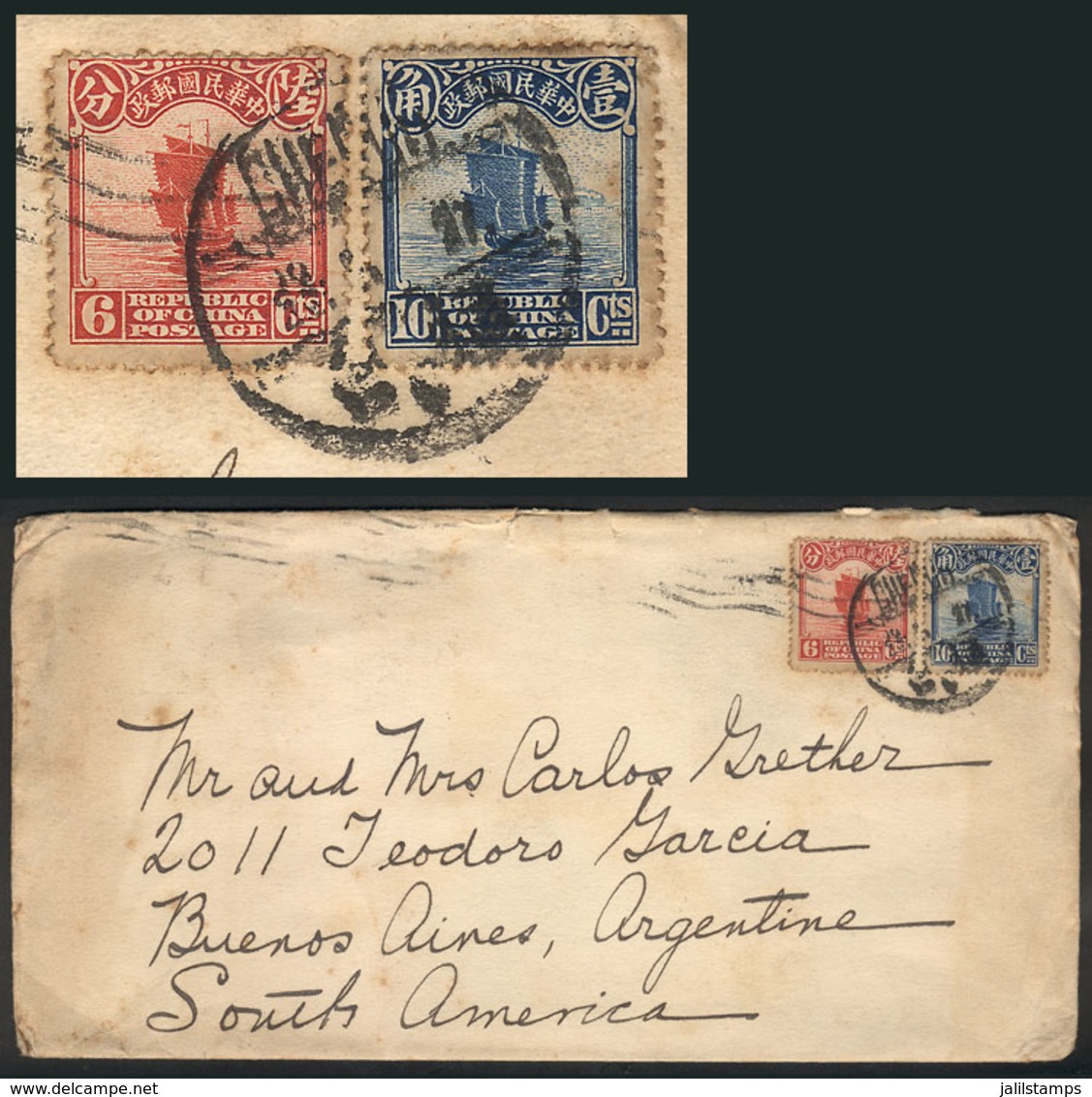 CHINA: Cover Sent From Chefoo To Argentina On 28/MAY/1927 Franked With 16c., Buenos Aires Arrival Backstamp, Wi - Autres & Non Classés
