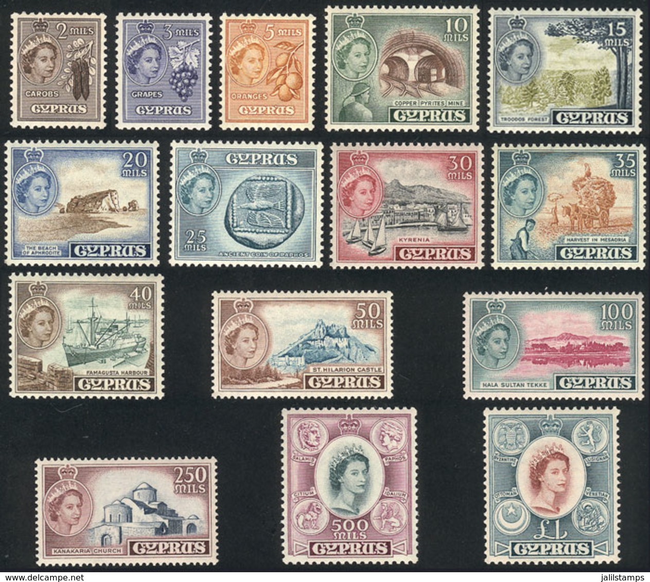 CYPRUS: Sc.168/182, 1955 Complete Set Of 15 Unmounted Values, Excellent Quality, Catalog Value US$107+ - Sonstige & Ohne Zuordnung