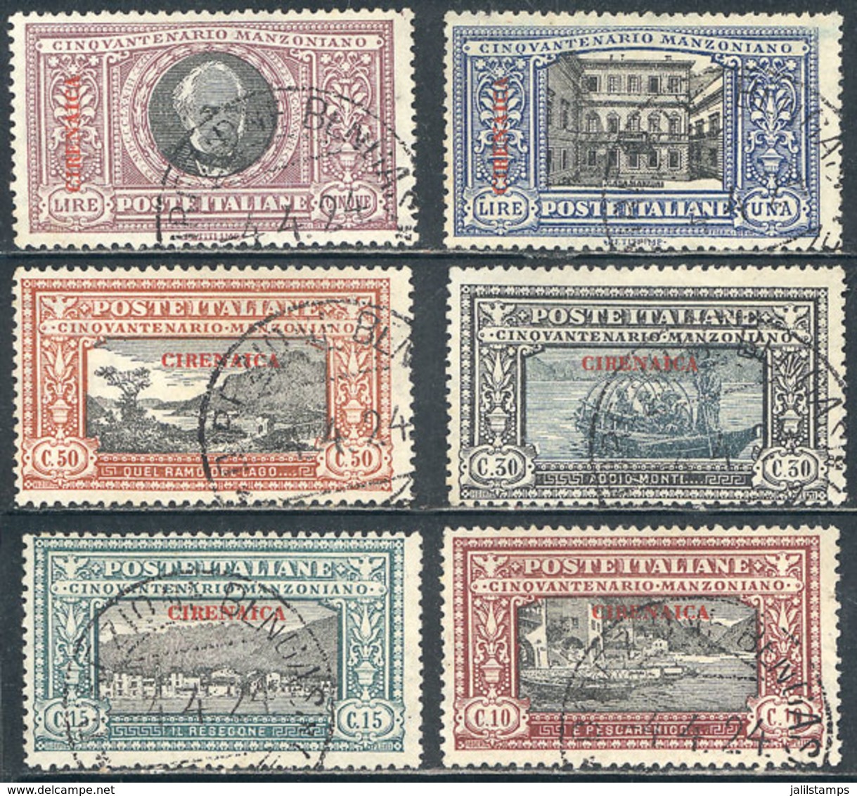 CYRENAICA: Sc.11/16, 1924 Manzoni, Cpl. Set Of 6 Used Values, Excellent Quality. Probably Cancelled To Order, Out O - Cirenaica