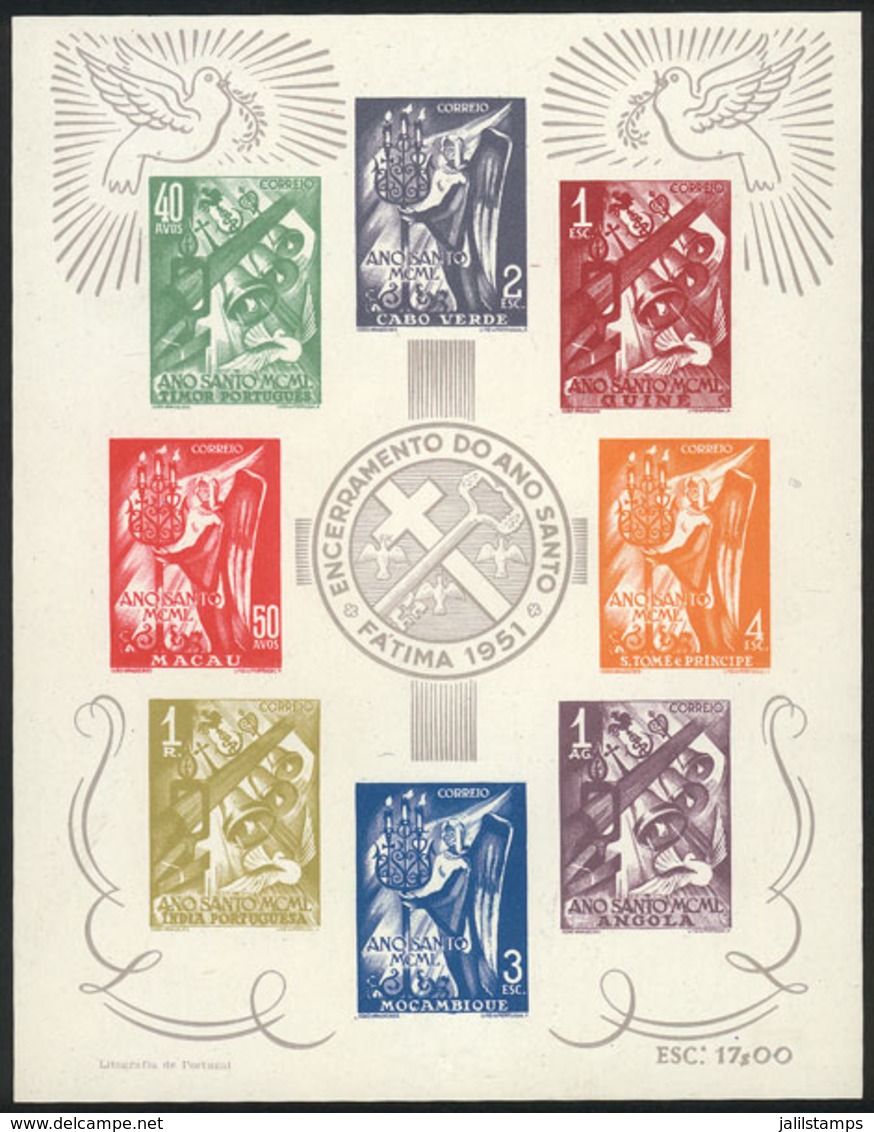 PORTUGUESE COLONIES: 1951 Holy Year, Souvenir Sheet With 8 Values Of Different Colonies: Timor, Cape Verde, Guinea, Maca - Autres & Non Classés
