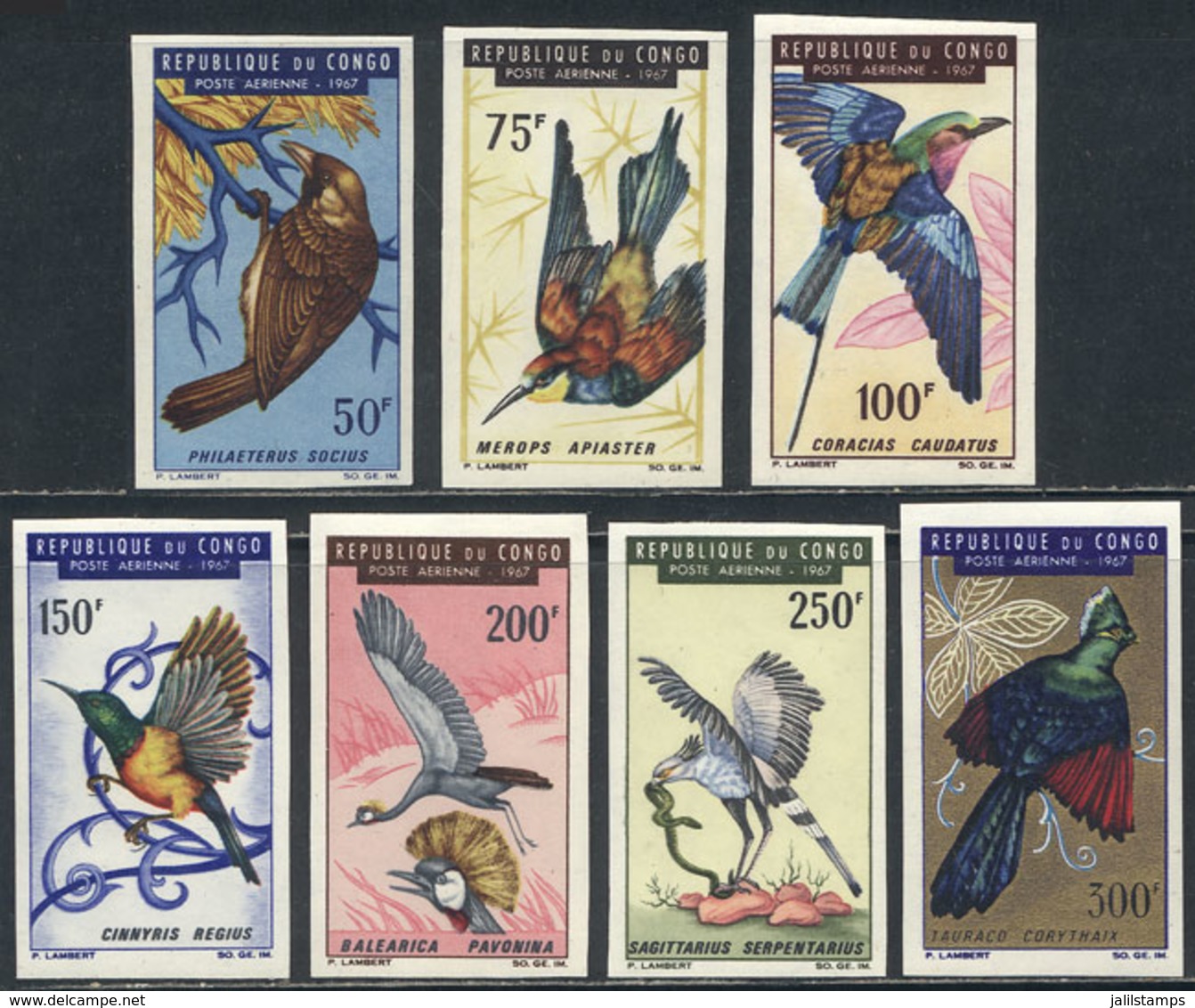 CONGO: Sc.C45/51, 1967 Birds, The Complete Set Of 7 IMPERFORATE Values, Excellent Quality! - Altri & Non Classificati