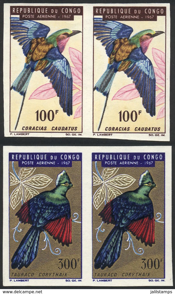 CONGO: Sc.C47 + C51, 1967 Birds, 2 Values Of The Set In IMPERFORATE PAIRS, Excellent! - Sonstige & Ohne Zuordnung