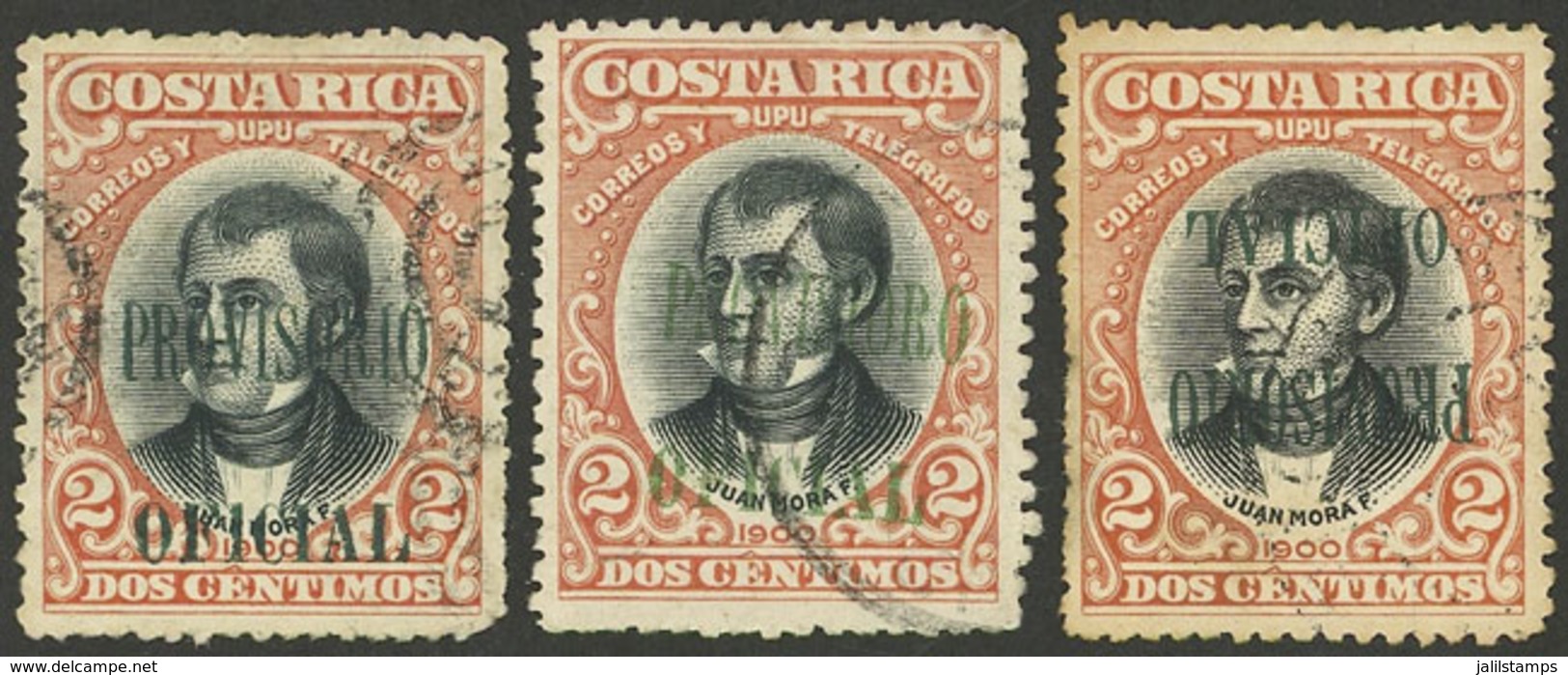 COSTA RICA: Sc.O44, Normal Example + "PROVISORO" Variety + Inverted Overprint, Nice Group!" - Costa Rica