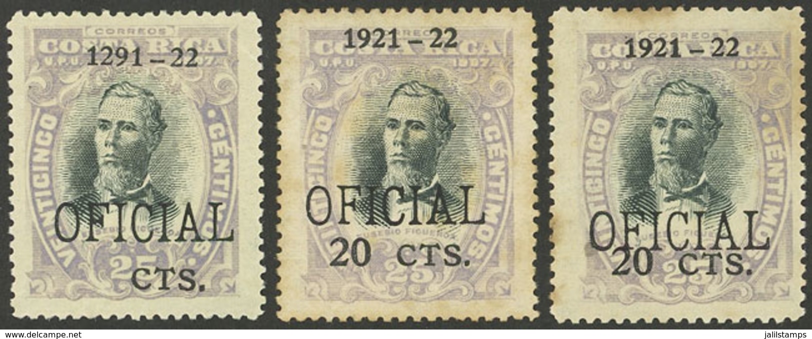 COSTA RICA: Sc.O62, With Variety "20" OMITTED + Normal Example For Comparison + With Overprints Lightly Overlapping - Costa Rica