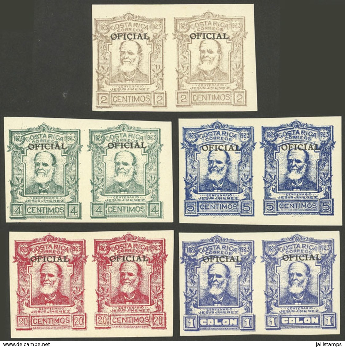 COSTA RICA: Sc.O65/O69, 1925 The Set Of 5 Values In IMPERFORATE PAIRS, MNH, Very Fine! - Costa Rica