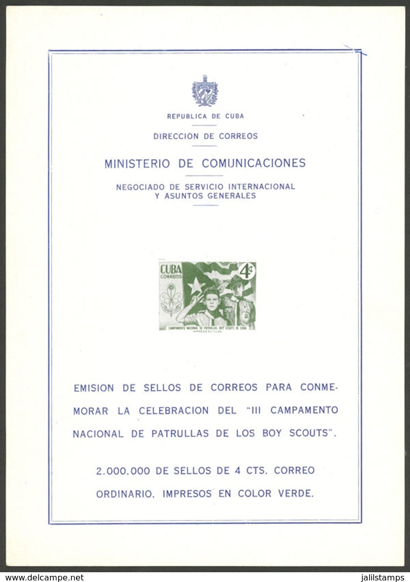 CUBA: TOPIC SCOUTS: Commemorative Card For The Issue Of III National Scouts Camp Of 1954, Excellent - Other & Unclassified