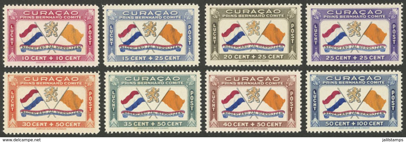 CURACAO: Yvert 17/24, 1941 War Efforts, Cmpl. Set Of 8 Values, Mint Lightly Hinged, VF Quality! - Curaçao, Antilles Neérlandaises, Aruba