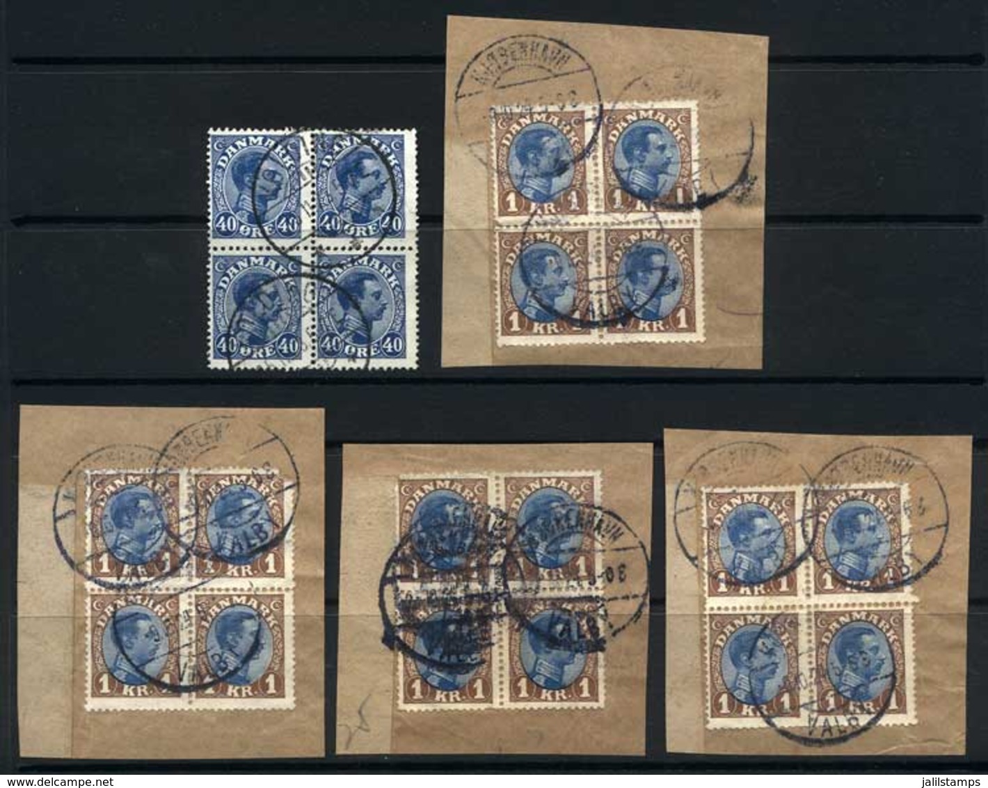 DENMARK: 5 Used Blocks Of 4 (4 On Fragments), Very Fine General Quality! - Sonstige & Ohne Zuordnung