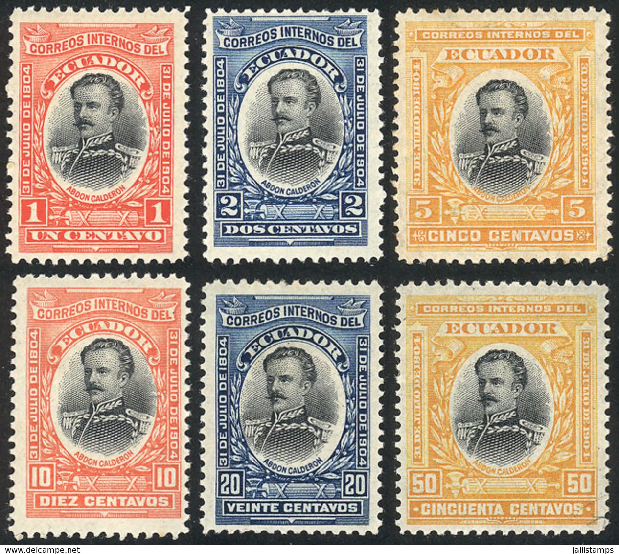ECUADOR: Sc.160/165, 1904 Presidents, Cmpl. Set Of 6 Values, Mint Lightly Hinged, VF Quality! - Ecuador