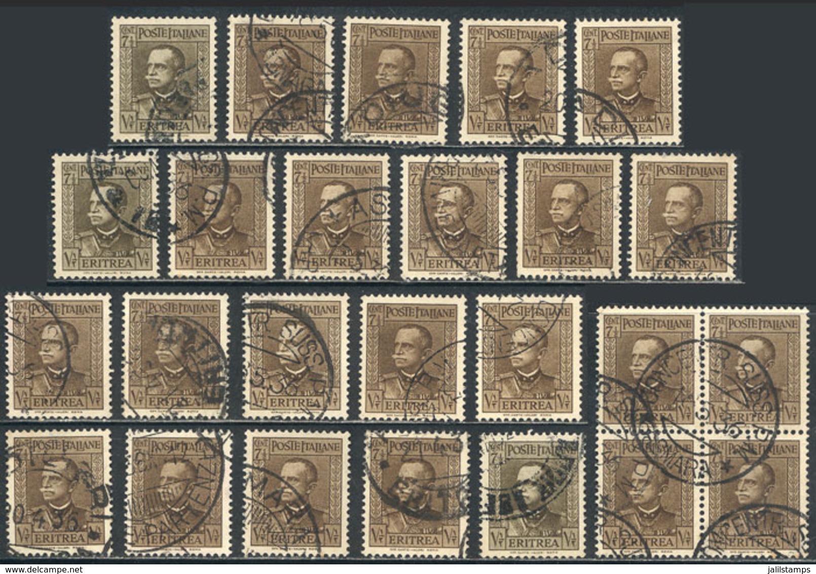 ERITREA: Sc.150, 1931 7½c. Used, Key Value Of The Set, X 25 Examples Of Very Fine Quality (including A Block Of 4 - Erythrée