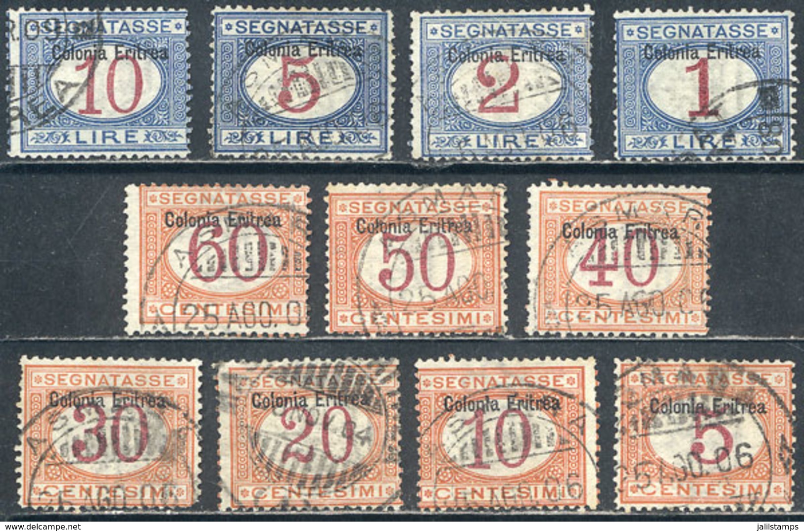 ERITREA: Sc.J1/J11, 1903 Complete Set Of 11 Used Values, With The Overprint At Top, Fine To VF Quality, Sthe - Eritrea