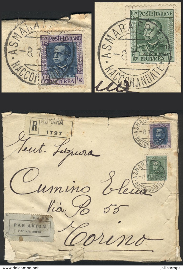 ERITREA: Registered Airmail Cover Sent From Asmara To Torino On 8/JA/1936, Franked With 3.75L. (Sc.156 + 157), Th - Eritrea