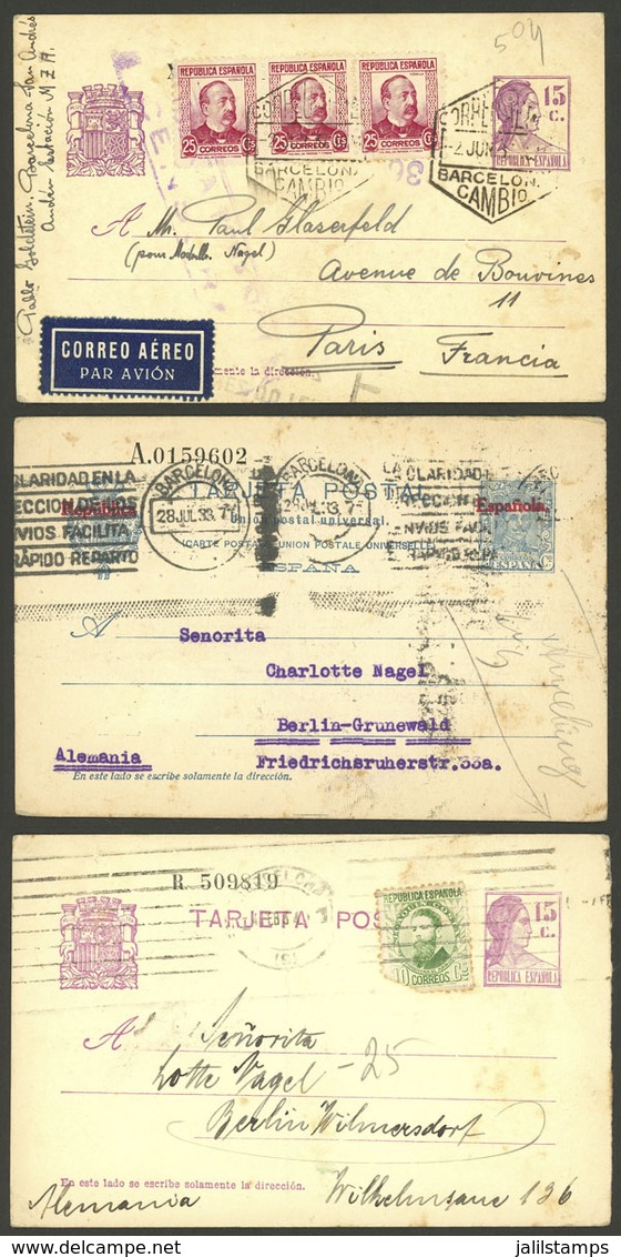 SPAIN: 3 Postal Cards Sent To Germany And France (the Latter Registered!) Between 1933 And 1937, Very Nice And - Sonstige & Ohne Zuordnung