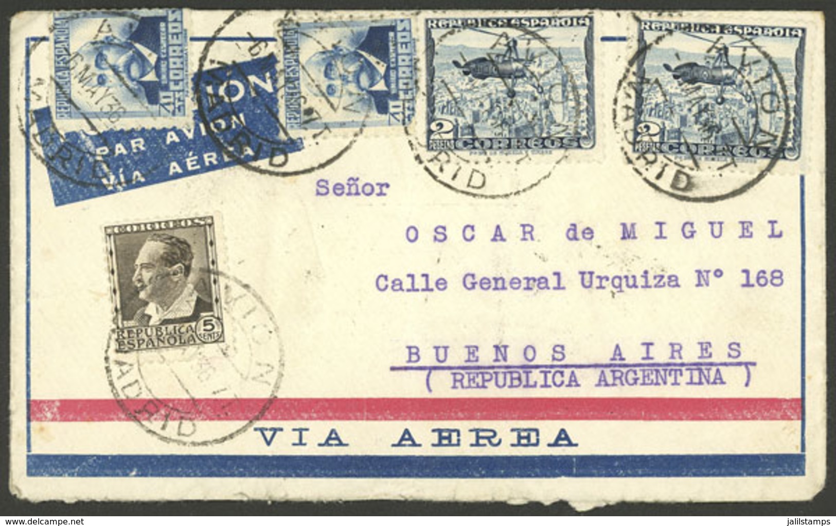 SPAIN: 6/MAR/1936 Madrid - Buenos Aires, Airmail Cover Franked With 4.85Pts., VF Quality! - Sonstige & Ohne Zuordnung