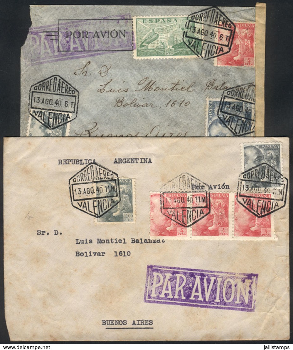 SPAIN: 2 Airmail Covers Sent From Valencia To Argentina On 13/AU/1940, With Nice Postages And Censored - Sonstige & Ohne Zuordnung