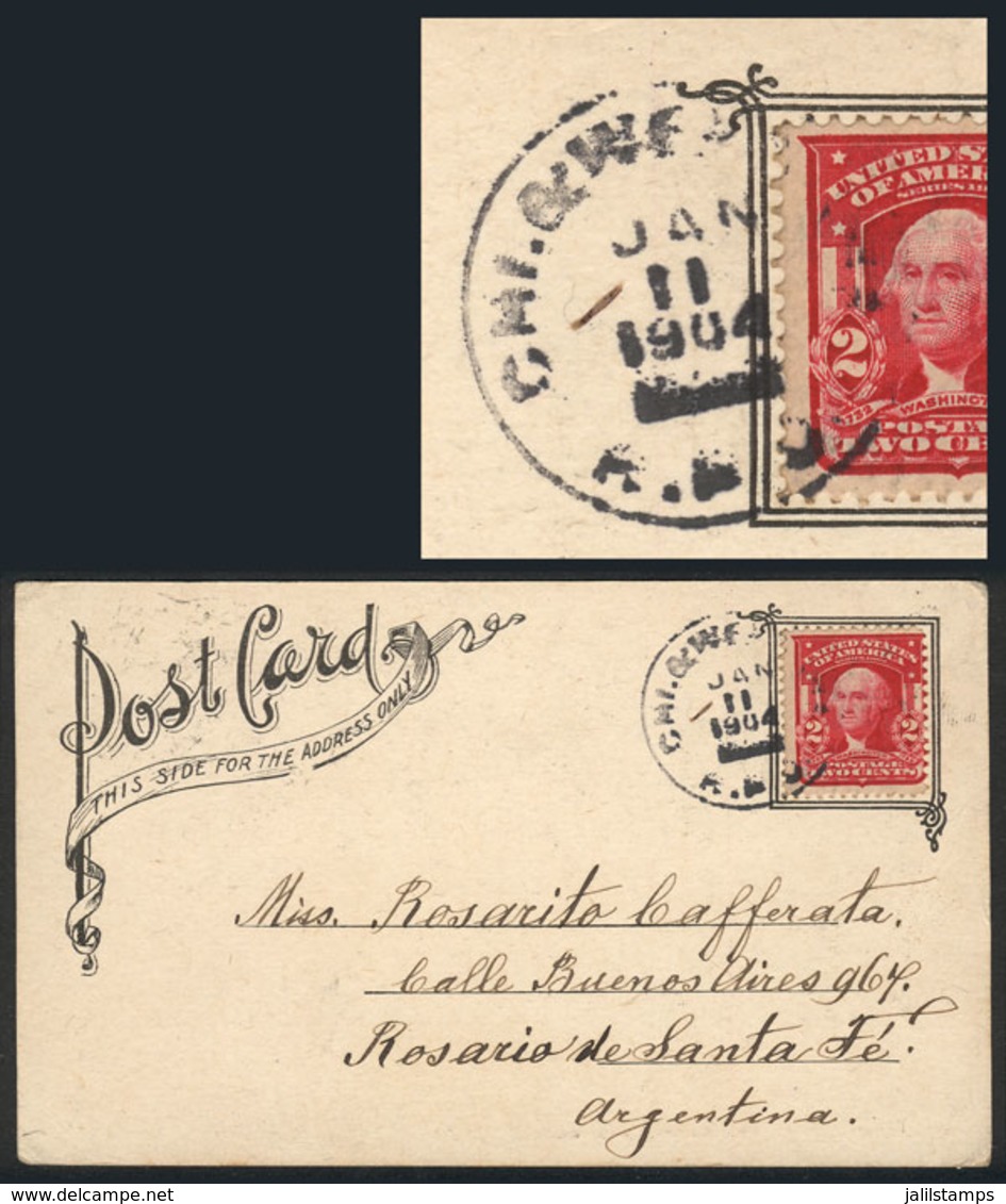 UNITED STATES: PC Showing View Of St. Louis Worlds Fair, Sent To Argentina, Franked With 2c., Rare Railway PO Cancel "C - Storia Postale