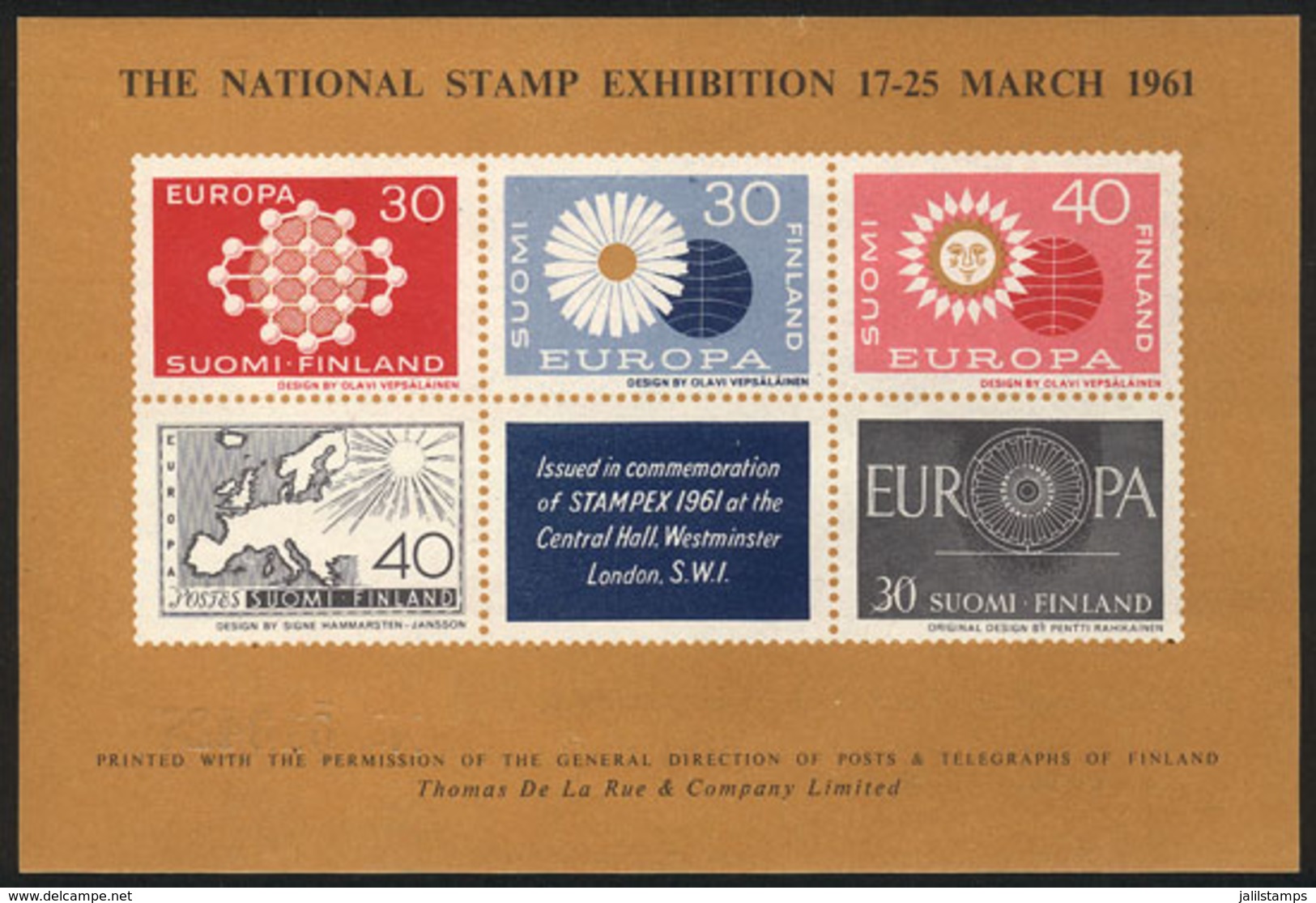 FINLAND: Souvenir Sheet Commemorating The National Stamp Exhibition Of 1961, TOPIC EUROPA, MNH, Excellent Qualit - Autres & Non Classés
