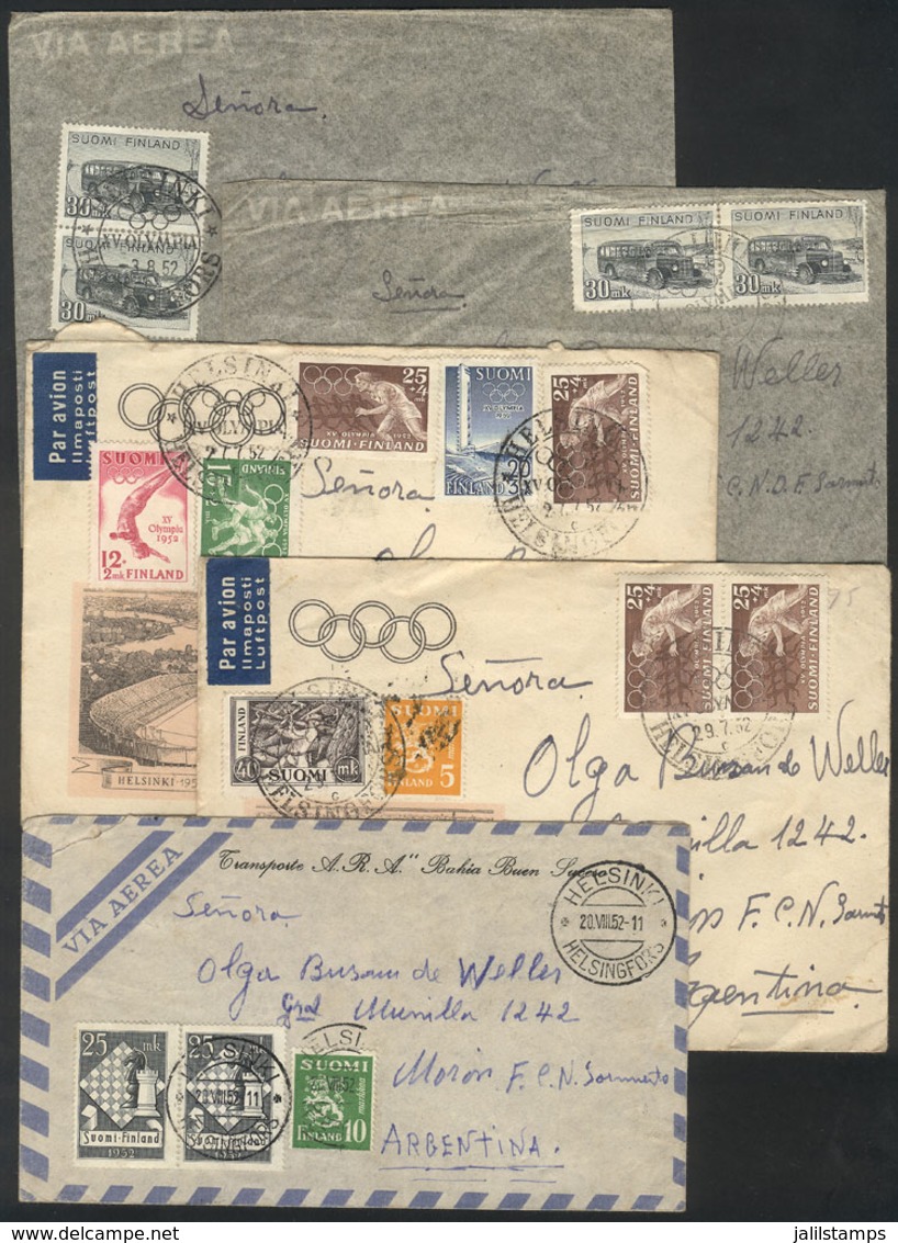 FINLAND: 5 Covers Sent In JUL And AU/1952 By Argentine Olympic Marathoner Guillermo Weller To His Wife In Morón ( - Sonstige & Ohne Zuordnung