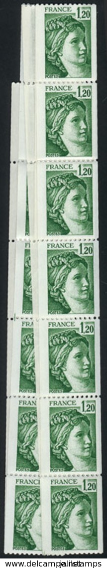 FRANCE: Sc.1675, Strip Of 30 Stamps, Every 10 Examples There Are Double, Triple Or Quadruple Red Numbers On Back - Autres & Non Classés