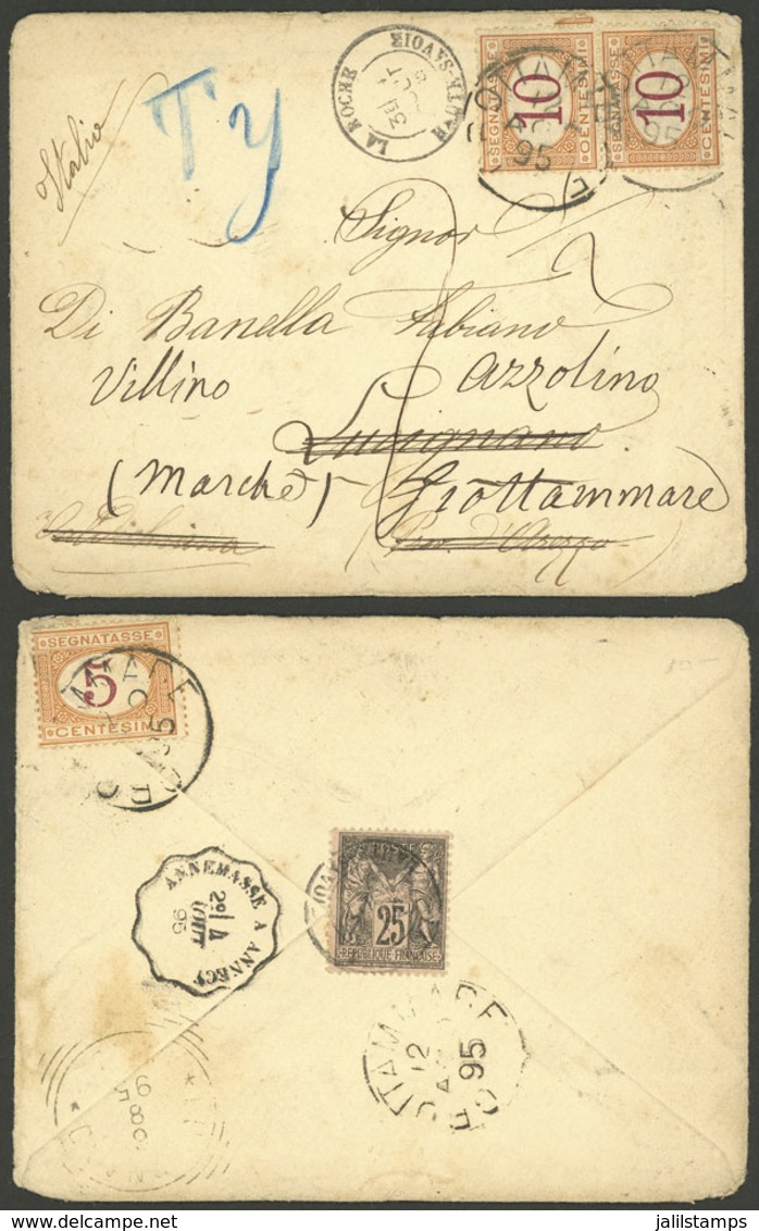 FRANCE: Cover Sent From La Roche To Lucignano (Italy) On 4/AU/1895 With 25c. Franking On Back, And Then Forwarde - Sonstige & Ohne Zuordnung