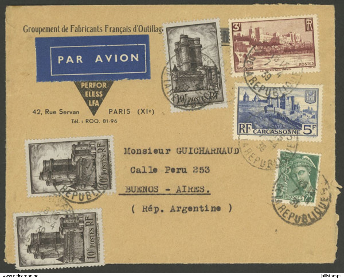 FRANCE: 7/AP/1939 Paris - Buenos Aires, Airmail Cover Franked With 38.25Fr., VF Quality! - Autres & Non Classés