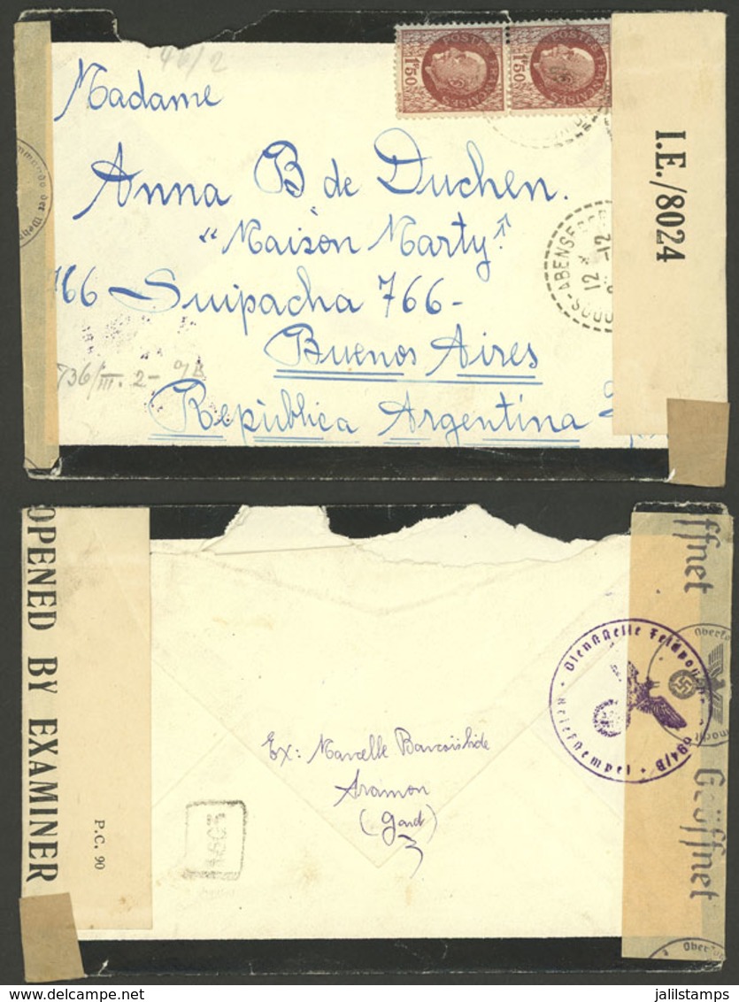 FRANCE: 27/DE/1942 Aramon (Gande) - Buenos Aires, Mourning Cover With Double Nazi + Allied Censor Labels, Openin - Autres & Non Classés