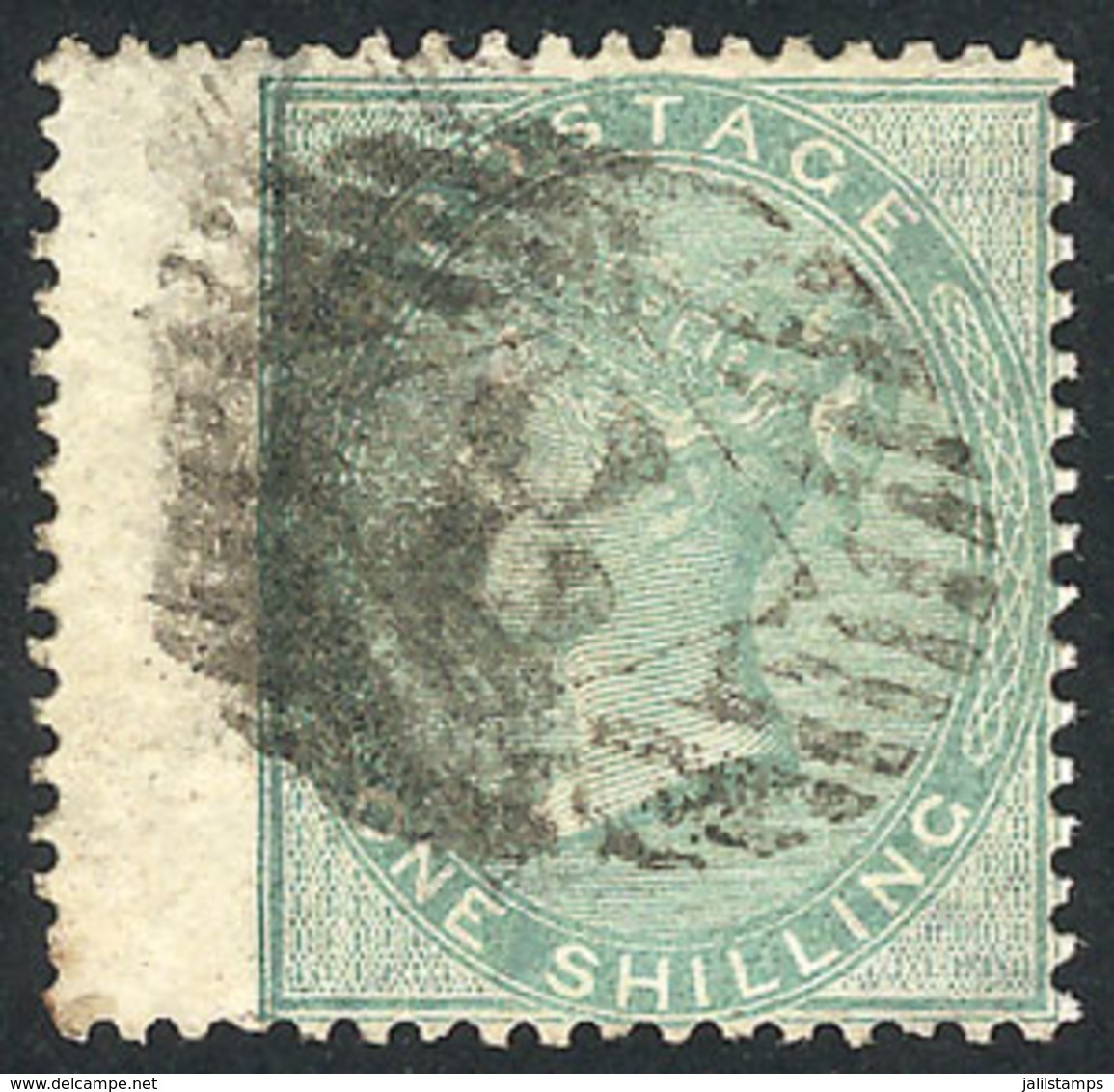 GREAT BRITAIN: Sc.28a, 1856 1sh. Light Green, Left Sheet Margin, VF! - Other & Unclassified