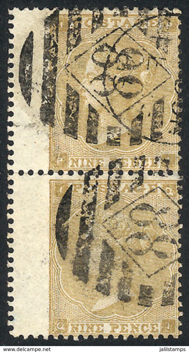 GREAT BRITAIN: Sc.40, 1862 9p. Light Bistre, Vertical Pair With Left Sheet Margin, VF Quality, Catalog Value US$800 - Otros & Sin Clasificación