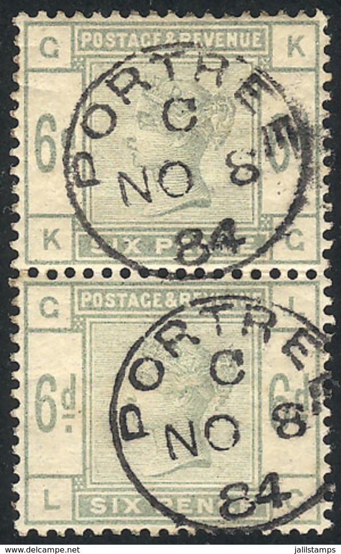 GREAT BRITAIN: Sc.105, 1883/4 6p. Green, Vertical Pair Used In Portree, Very Fine Quality! - Autres & Non Classés