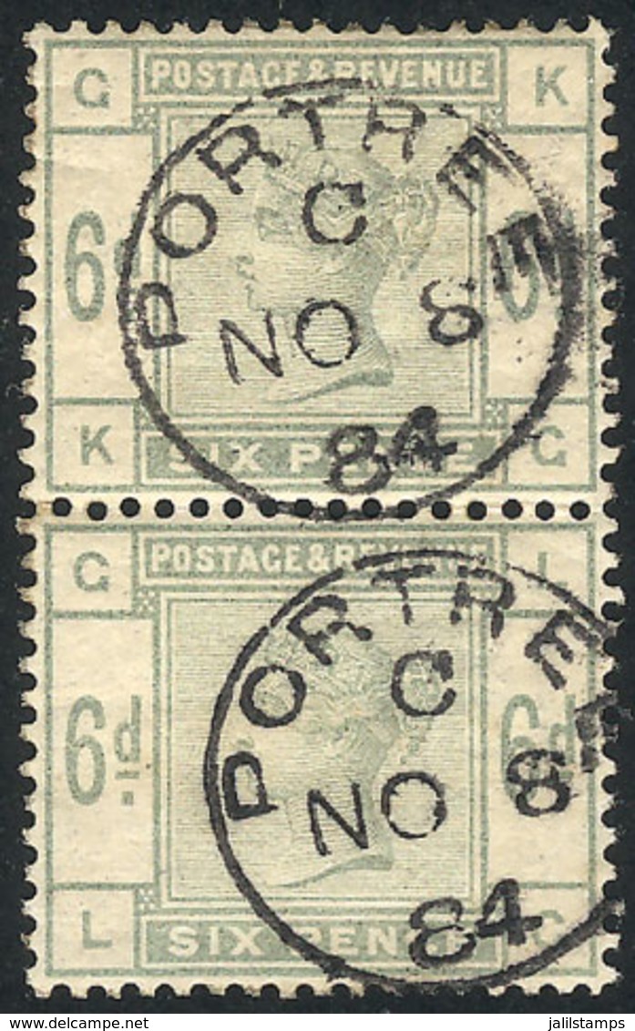 GREAT BRITAIN: Sc.105, 1883/4 6p. Green, Vertical Pair Used In Portree, Very Fine Quality! - Altri & Non Classificati