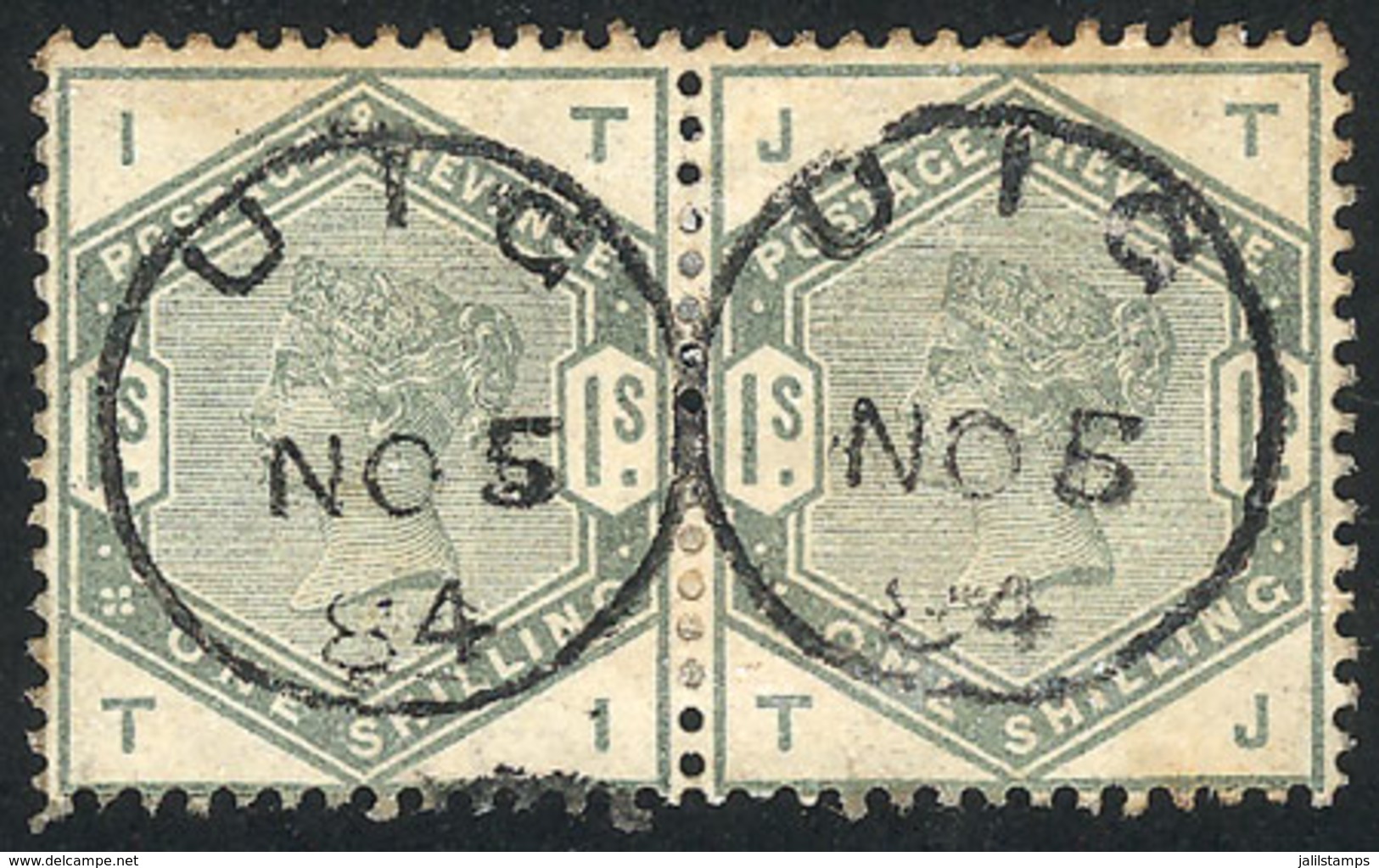 GREAT BRITAIN: Sc.107, 1883/4 1sh. Green, Horizontal Pair Used In UIC, Fine/VF Quality! - Otros & Sin Clasificación