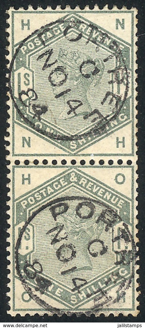 GREAT BRITAIN: Sc.107, 1883/4 1sh. Green, Horizontal Pair Used In Portree, VF Quality - Autres & Non Classés